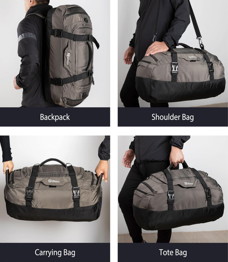 ubon حقيبة دفل كبيرة للرياضة والسفر من أوبون، حقيبة نهاية الأسبوع القابلة للتعبئة للرجال والنساء (رمادي، 65 لتر) - Image 4